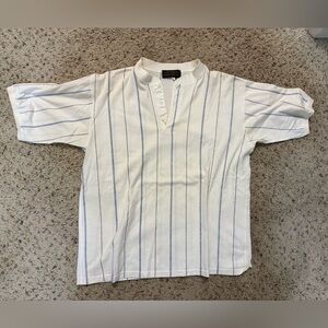 Eddie Bauer Men's Vintage 90s Henley Short Sleeve Shirt White & Blue Stripe